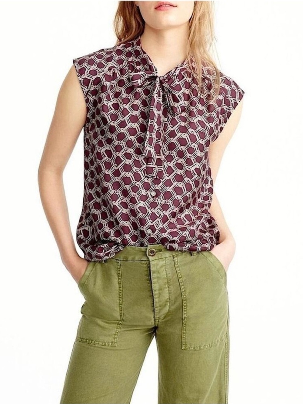 J. Crew Retro Chainlink Tie Neck Top